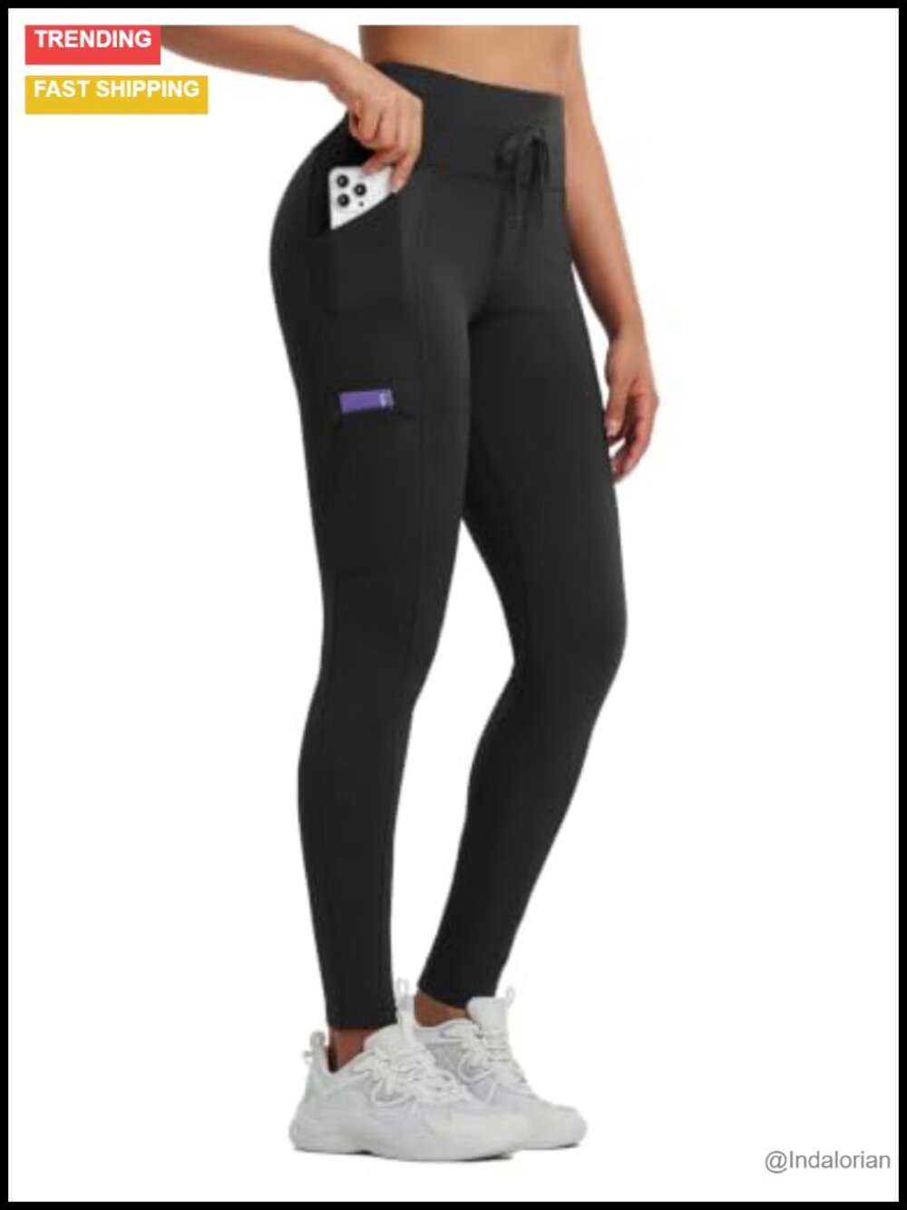 Women's Fleece Lined Leggings with Pockets, Water-Resistant Thermal Tights